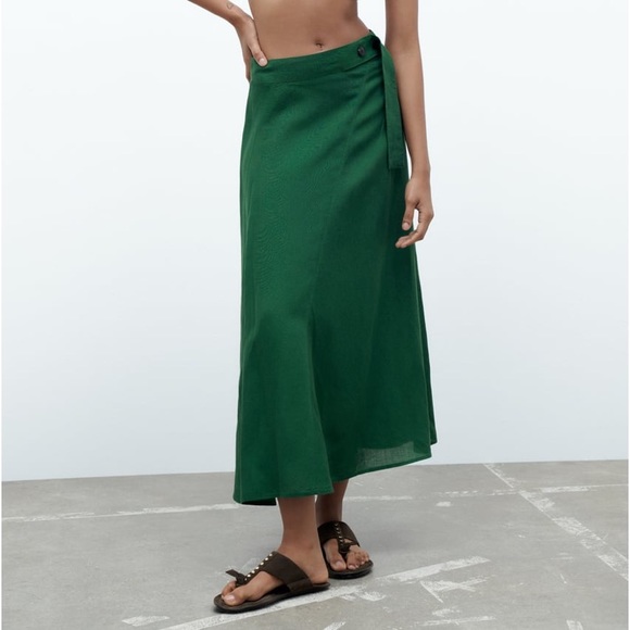 Linen blend Midi Skirt Green xsmall - Picture 1 of 4